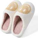 Women's Men's Retro Face MAMA Comfy Warm Plush Slip-On House Slipper for Winter Indoor Soft Cushion Non-slip Fluffy Slides (White)