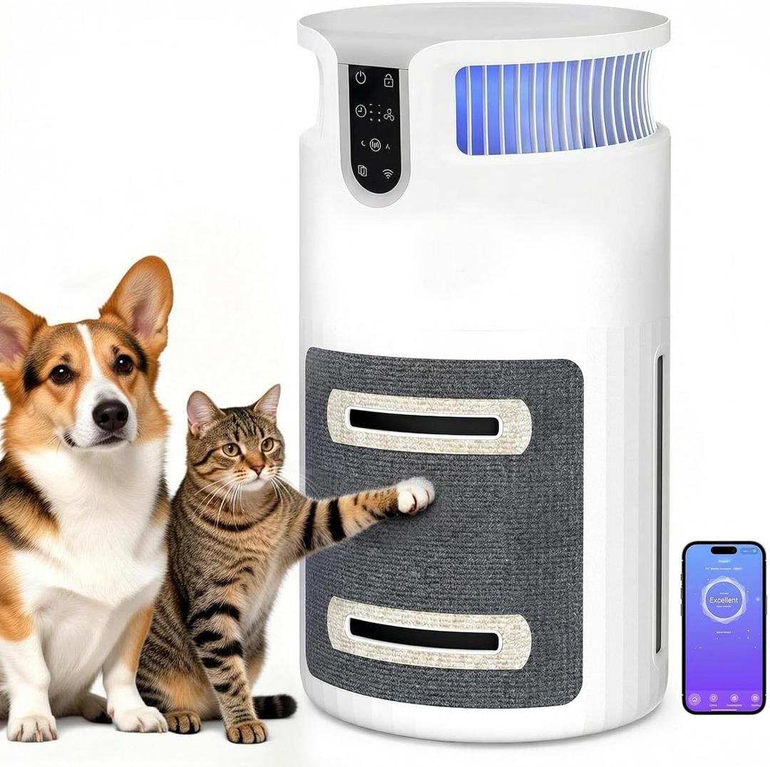 RPZ Smart Air Purifier for Pets with Cat Scratcher Fabric,Large Room HEPA Air Cleaner,Washable Filter, Removes Pet Hair, Auto & Sleep Mode,3 Fan Speeds,Timer,WiFi ControlFor Cat & Dog Homes