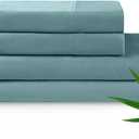 YnM Cooling Bed Sheet Set with 100 Percent Rayon Derived from Bamboo, 400TC Fabric with 2 Pillowcases and Flat Sheet, Deep Pocket Fit 19'', Silky-Soft & Sweat Wicking, 4 Piece (Queen, Sea Grass)