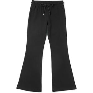 DANI CHINS Girl Loose Flare Cotton Fleece Sweatpants Bootcut Pull On Pants with Drawstring Pockets (12, Black)