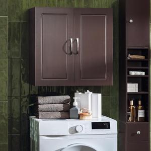 Haotian Wall Cabinet Laundry Room, Medicine Cabinet for Bathroom Kitchen Garage,Floating Cabinet Hanging Storage with Adjustable Shelf, Brown FRG231-BR
