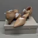 RIBONGZ Comfortable Kitten Heels for Women Pointed Closed Toe Ankle Strap Buckle Heels Slip on Low Heel Church Pumps Wedding Bridal Party Dressy Shoes (8.5, Nude)