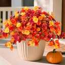 Fall Fake Flowers Artificial for Outdoors Decoration, 4PCS Faux Hibiscus Flowers for Outside Planters, Realistic Silk Autumn Plants with UV Resistant No Fade for Home Porch Garden Balcony Yard Decor