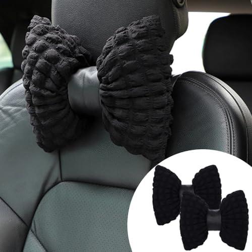 ppoiuff Neck Pillow for Car 2Pcs Headrest Both Side Breathable Fit for All Vehicles Universal Filled Fiber Cushion for Driving Office Soft Support (Black)
