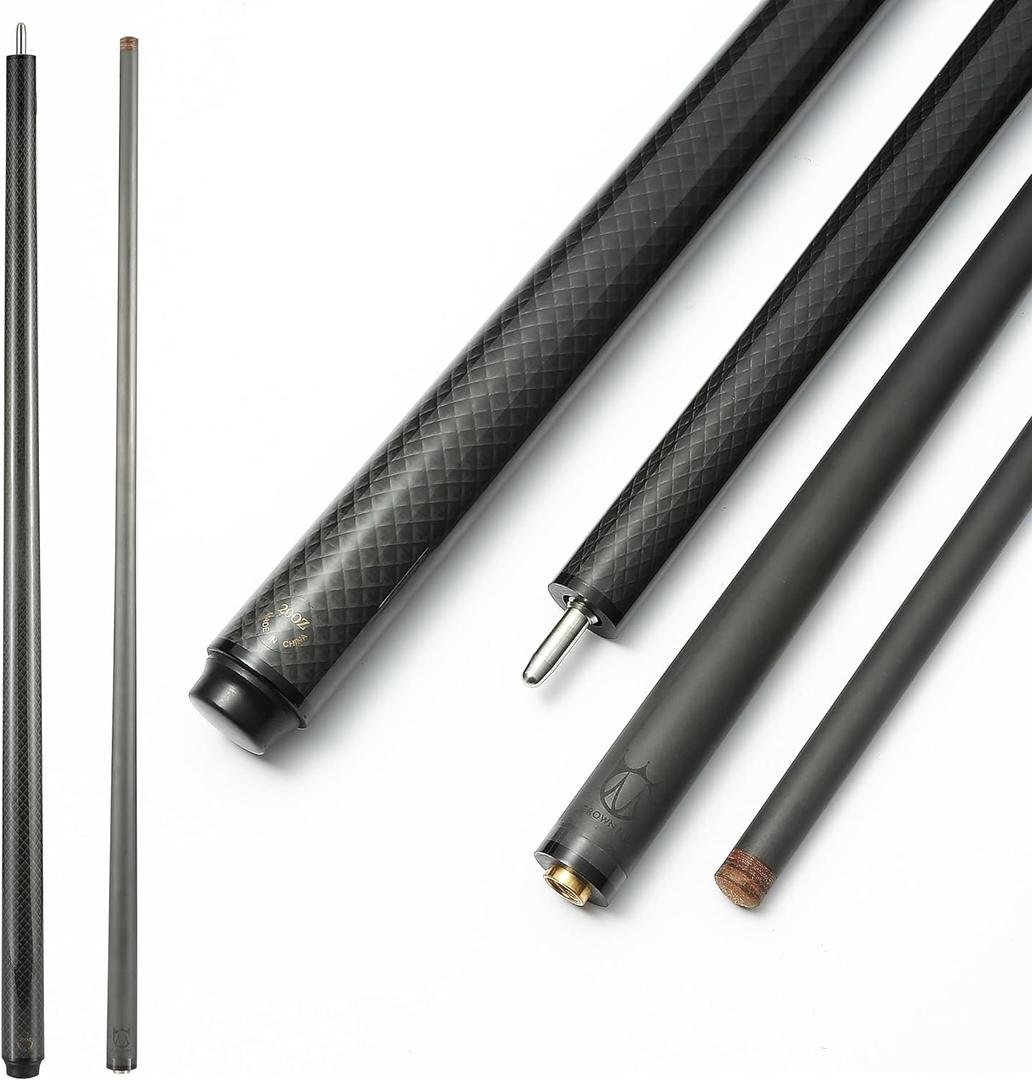 CROWN ME Carbon Fiber Pool Cue Stick 12.8mm Tip Billiard Carbon Fiber cue, 58" Pool Table Sticks, Weight Adjustable Design -18OZ,18.4OZ,19OZ,20OZ