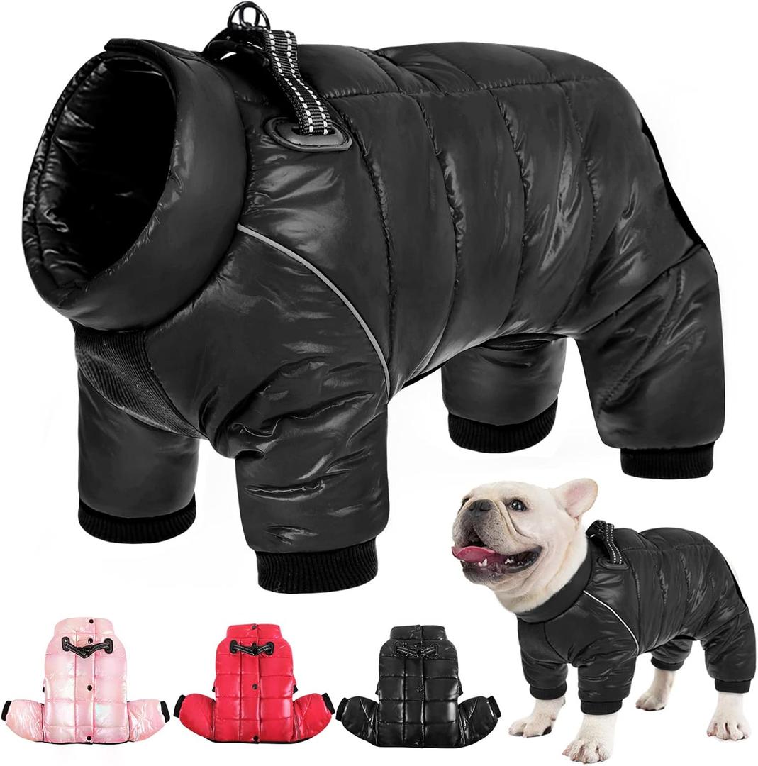 AOFITEE Dog Coat, Waterproof Dog Winter Jacket, Warm Fullbody Small Dogs Snowsuit, Winter Coat for Small Dogs, Zip Up Pet Puffer Jacket Fleece Vest, Outdoor Reflective Pet Snow Jackets, Black XL