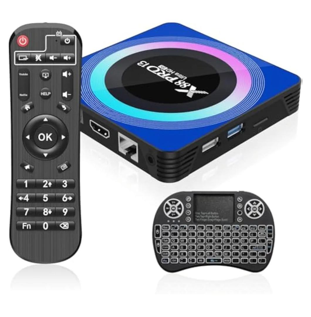 Android TV Box 13.0, Android Box 4GB RAM 64GB ROM, Quad Core Smart 8K TV Box with Mini Keyboard Support 2.4G/5.0GHz Dual WiFi 100M Ethernet Bluetooth