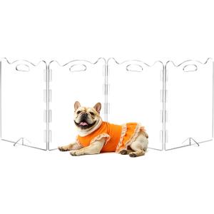 Clear Acrylic Freestanding Dog Gates, 4 Panel - 80''W x 24''H, Foldable Pet Gate with Upgraded Hinges & Stable Support Feet for Indoor Doorways, Stairs and Halls, Pet Barrier for Small Dogs Cats