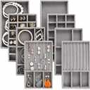 Jewelry Trays,Grey Velvet Stackable Organizer Trays,Drawer Inserts Jewelry Display Case For Rings Stud Necklaces Earring Organizer Tray for Women Girls-8 Pack