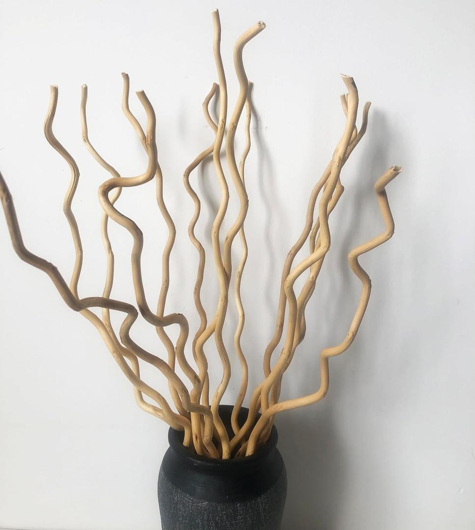 Dried Curly Willow Branches, 14-15 Stems Dried Twigs Sticks 21-23 Natural Dried Plants Decorative Branches for Rustic Home Decor, Beige