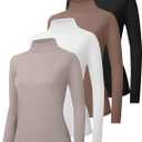 HOPLYNN 2/4 Pack Thermal Turtleneck Women Fleece Lined Turtle Neck Long Sleeve Shirts Mock Pullover Sweater Tops (Large, 1 Black 1 White 1 Coffee 1 Wheat)
