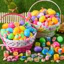 JOYIN 300 Pcs Easter Eggs Bulk with Toys, Assorted Easter Fillers Include 100 Eggs, 100 Toys & 100 Pcs Theme Stickers for Kids Hunt, Basket Stuffers, Party Favors Prize