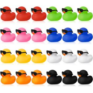 24 Set Mini Rubber Ducks with Sunglasses, Tiny Bath Rubber Ducks Bulk for Car Dashboard Decorations Cruise Birthday Party Favors (Multicolor)