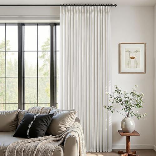 COMON HOME 100 Inch Wide Pinch Pleated Linen Curtains 105 Inches Long for Living Room Sliding Glass Door Memory Shape Trained Pleated Drapes Natural Cream Beige Light Filtering Curtains 100"W x 105"L