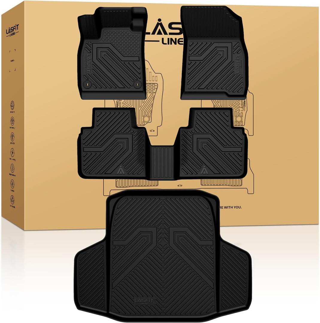 LASFIT Floor Mats & Trunk Mat for Honda Accord Sedan 2026 2025 2024 2023 (Gasoline & Hybrid), All Weather TPE Floor Liners 1st & 2nd Row & Cargo Mat Full Set, Black