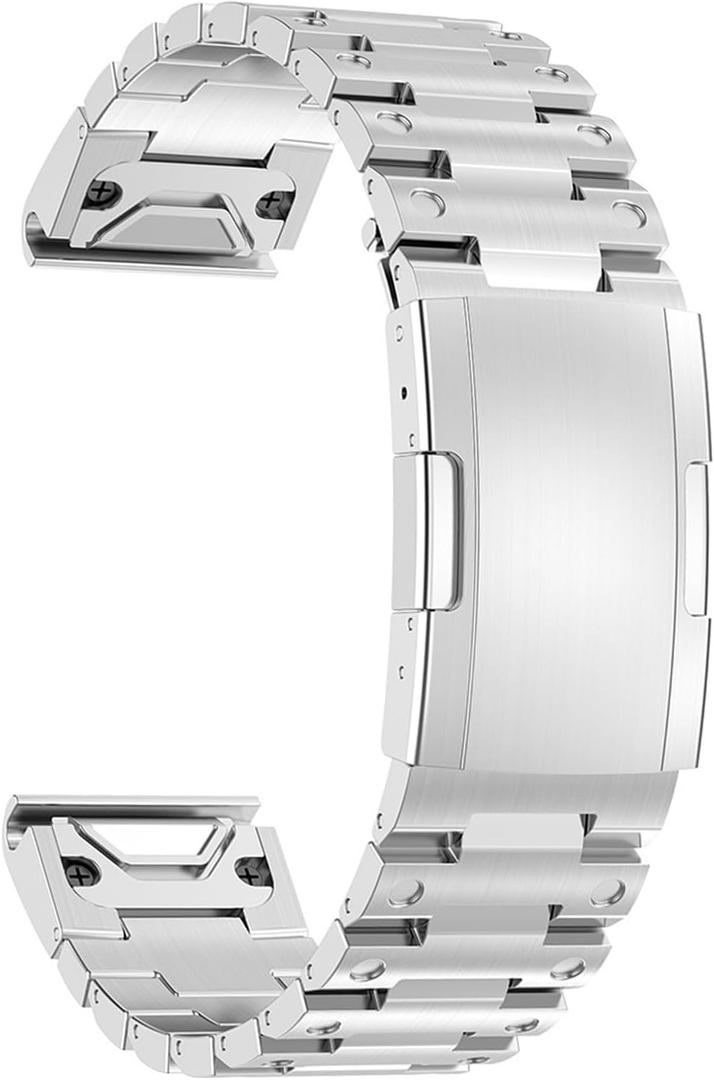 Miimall Metal Band Compatible for Garmin Fenix 8 51mm/7X/6X/5X/Instinct 3 50mm, Women Men Quick Release Strap 26mm Stainless Steel Band Bracelet for Fenix 7X Pro/6X Pro/5X Plus/Tactix 7/Enduro 3 51mm (Silver)