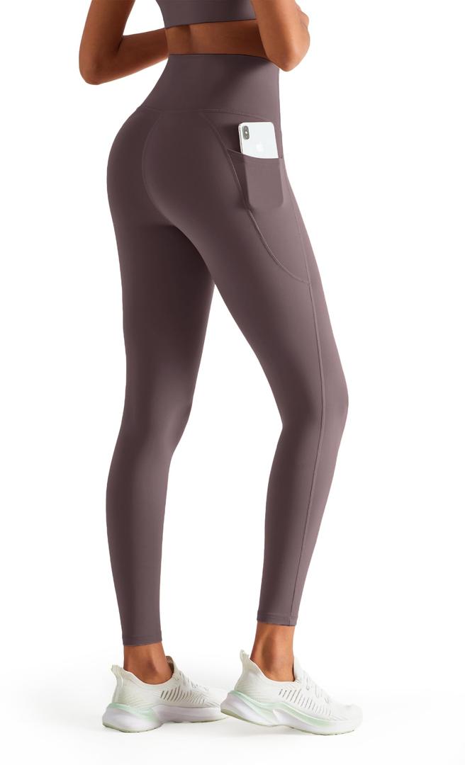 Butt Lifting Leggings for Women, High Waist Tummy Control Yoga Pants with Pockets, Squat Proof & Buttery Soft for Everyday Plum Brown (Brown, M)