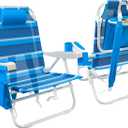 Beach Chair 2 Pack, 5 Positions Textilene Folding Reclining Beach Chair with Backpack Straps, Cooler Bag & Cup Holder for Outdoor Lawn Camping (Blue Stripe)