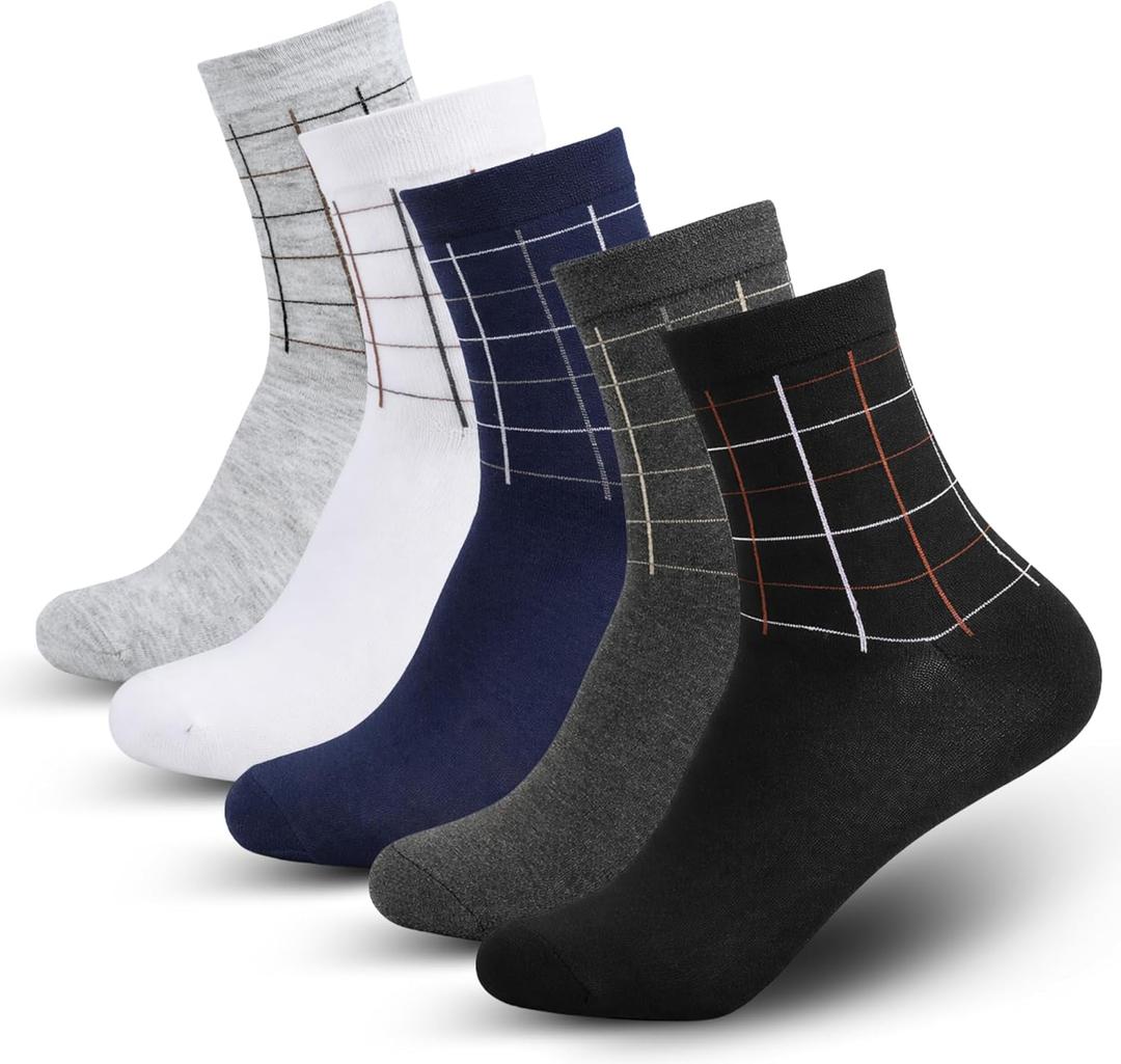 Mens Dress Socks, Business Crew, Premium Cotton Blend, Breathable, Odor Control, 5-Pack (One Size, C4)