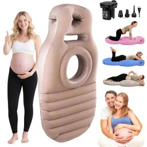 Inflatable Pregnancy Sleep Pillow: for Stomach Sleeping Full Body Mattress with Belly Hole Maternity Airbed for Pregnant Women Pregnancy Rest,Back & Hip Pressure Relief (Khaki)