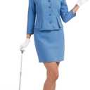 fun shack Flight Attendant Costume Women Blue, Retro Airline Stewardess Outfit with Hat & Gloves (Large)
