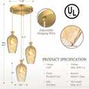 3-Light Cluster Pendant Lighting, Vintage Gold Glass Chandelier