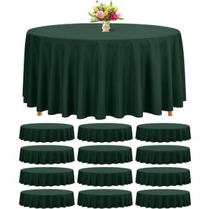 Teruntrue 12 Packs Hunter Green Round Tablecloths 120 inch Round Table Cloth, Washable Polyester Fabric for Wedding Parties Banquet Holiday Dinner Table Decorative, Hunter Green