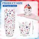 AnyDesign 200Pcs Patriotic July 4th Tulip Cupcake Liners Muffin Baking Cups Red Blue White Stars Fireworks Cupcake Wrappers for 250th Anniversary Independence Day Party Supplies Table Decor