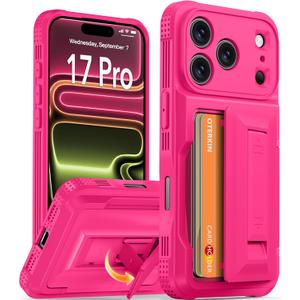 Oterkin for iPhone 17 Pro Wallet Case [4-5 Card Holder] [Kickstand] [RFID Blocking] [Full Camera Protection] [Military Grade Protection] Shockproof Rugged Phone Case for iPhone 17 Pro, Hot Pink