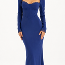 KUTUMAI Vintage  Corset Floral Maxi Long DressFormal Wedding Guest Dresses for Women Elegant, Blue, Small