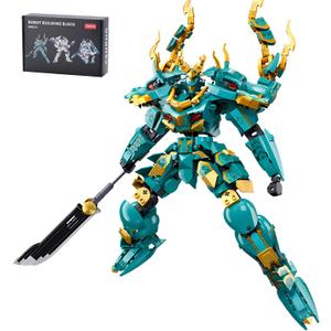 CSNRHG Green Dargon Samurai mech Robot with Long Spear Model Building Blocks Toy Set Mythical Birthday for Age 8+ Children Adults Teens 704 Pieces