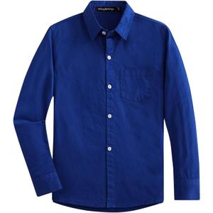 Spring&Gege Boys' Long Sleeve Dress Shirts Formal Uniform Woven Solid (3T, Royal Blue)