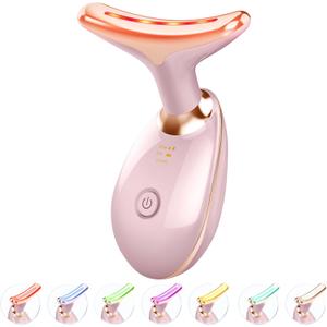 ELISHINE Red Light Therapy for Face and Neck, 7 Color Light Based Face Massager Tool, Portable Skin Care Tool for Firming, Tightening and Lifting (Glossy Pink)