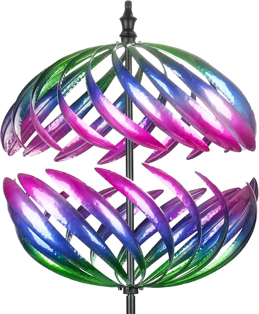MUMTOP Wind Spinner 360 Degrees Double Steel Metal Wind Sculpture Ball Spinners for Decorating Your Patio, Lawn & Garden (Purple)