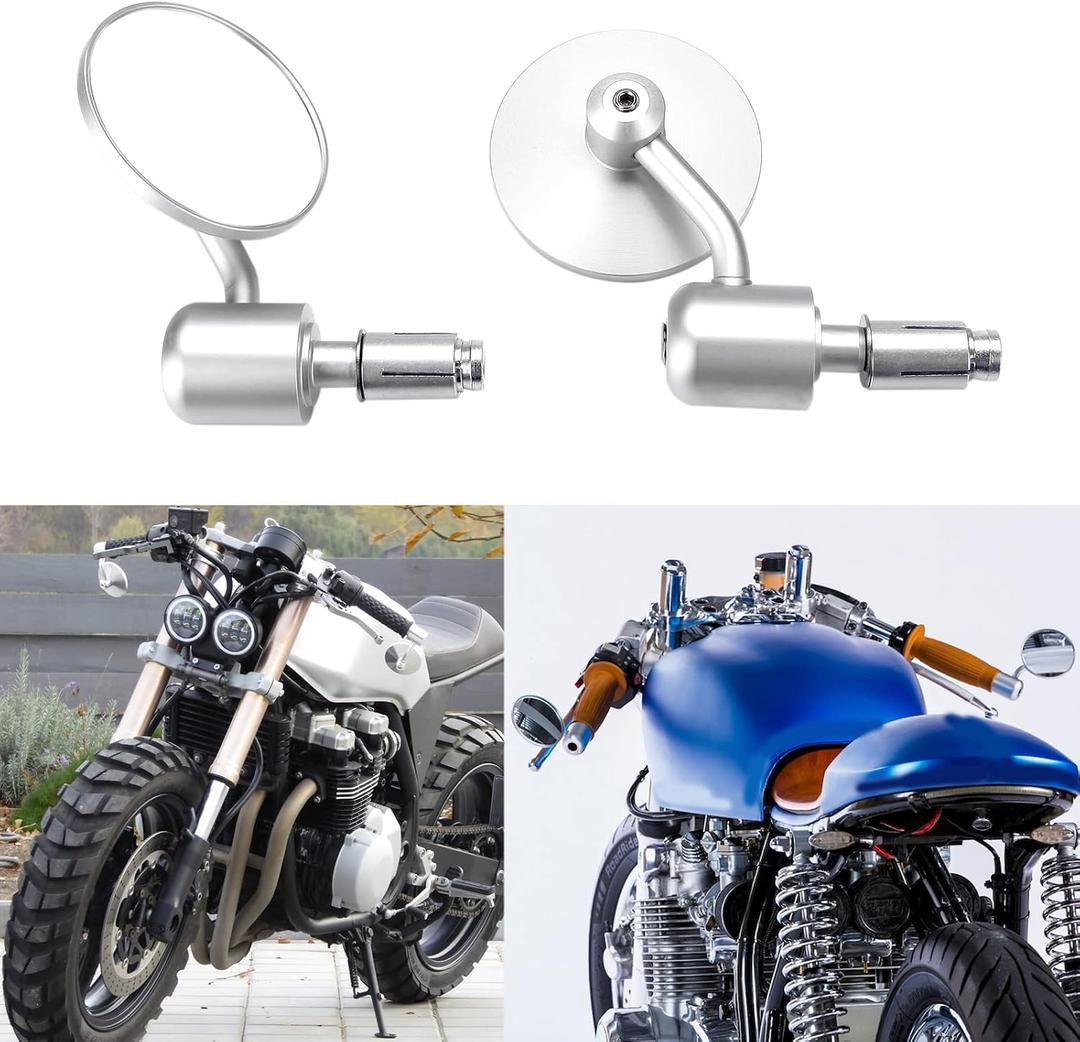 Silver Universal Motorcycle Rearview Mirrors 7/8" Bar End Compatible with Honda Cafe Racer Yamaha Suzuki Kawasaki Scooter
