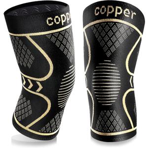Copper Knee Braces for Women and Men 2 Pack, Knee Compression Sleeve for Knee Pain, Arthritis,ACL, Meniscus Tear, Joint Pain Relief, Knee Support for Running, Working Out, Fitness, Weightlifting (Black, L)
