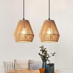2 Pack Rattan Pendant Lights 7 Wicker Pendant Light Kitchen Island Boho Hanging Lamp with Handwoven Woven Rattan Shade Farmhouse Coastal Hanging Light for Bedroom Dining Room Foyer Hallway (2Pack)