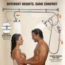 Tandem Shower Head for Couples, Dual Shower System with Sliding & 180°Rotation, Tool-Free Installation of a Three-Head Silver Shower with 3 Spray Modes