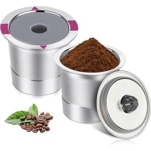 Reusable K Cups, Universal stainless steel Reusable Coffee Pods, Refillable Single K Cups for K 2.0 and 1.0 Coffee Makers (PACK)