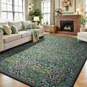 Lessymo Floral Runner Rug for Entryway, 2x6 Kitchen Rugs Non Slip Rubber Ultra-Thin Soft Washable Runners for Hallway, Faux Wool Small Carpet Bedside Rug, Vintage Floral Design Decor, Forest Green