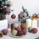 24 Pcs Neutral Textured Christmas Ball Ornaments 2.4 Inch Rustic Brown Burgundy Red Cream Xmas Baubles Farmhouse Xmas Tree Decorations Modern Christmas Home Decor for Tree Holiday