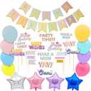 BLUE PANDA - 94 Piece Girls Rainbow Birthday Party Decorations Set with Balloons, Banner, Cake Toppers and Wall Cutouts - Happy Birthday Banner - Party Decoration