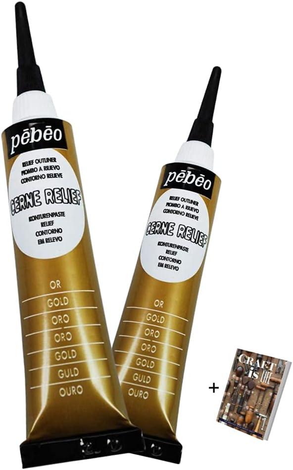 P e b e o Cerne Relief Outliner- 2 Pack Gold Paint Dimensional Color Relief Paste- Mixed Media & Modern Art Supplies Relief Paint Set for Pebeo - Stained Glass Art, Outline in Color with E-book