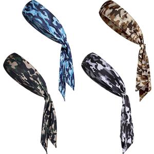 Jutom 4 Pieces Tie Headbands for Men Women Sports Bandana Hair Band Camo Headbands Elastic Sweat Wicking Karate Adjustable Non Slip Hairband for Yoga Workout Running (Cool Color)