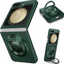 Samsung Galaxy Z Flip 5 Case with 360 Rotatable Magnetic Ring Stand, Compatible with Mag-Safe, Slim Thin Matte PC Shockproof Protective Phone Case for Women Men, Green