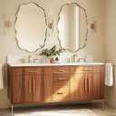 ANDY STAR Brushed Gold Wavy Scalloped Mirror - 22x30 Inch Oval Bathroom Mirror, Rust-Proof Anti Rust Stainless Steel Wall Mount Horizontal or Vertical