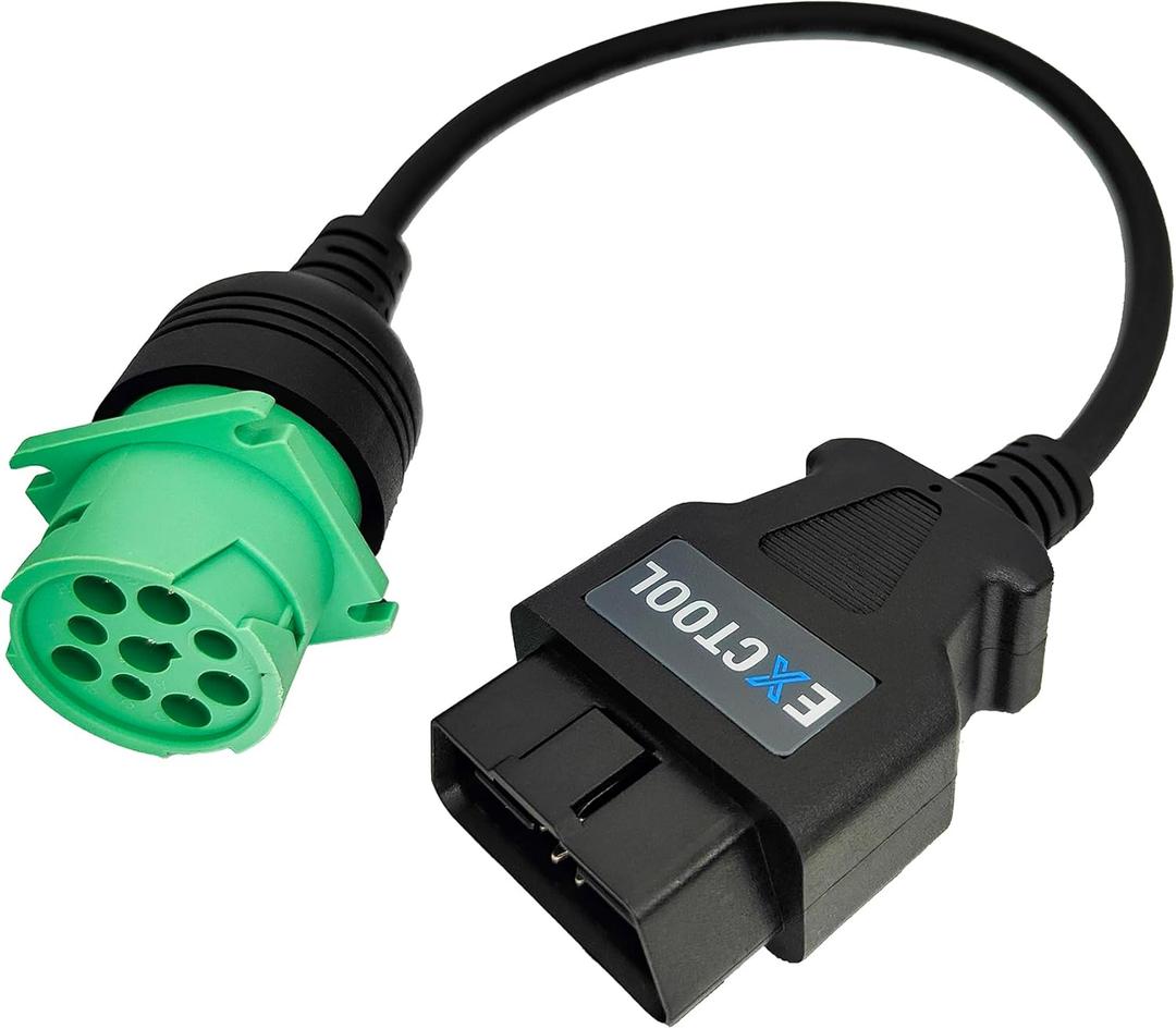 OBD2 to J1939 Green Type 2 Adapter Cable (16 Pin Male to 9 Pin Female) for Heavy Duty Trucks and Commercial Vehicles with OBD II Diagnostic Connector
