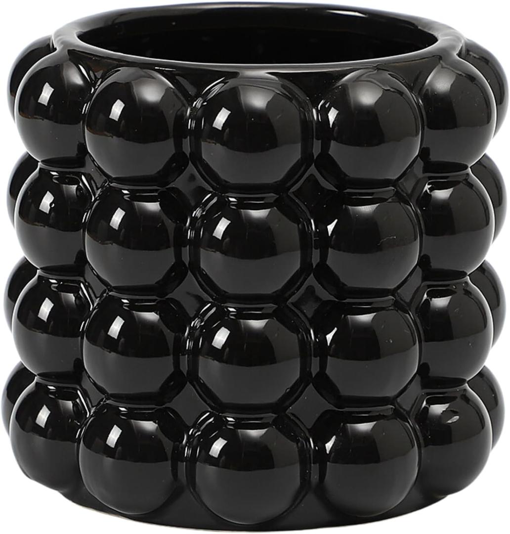 Bubble Vase, Black Ceramic Vase, Small Vase, Flower Vase, Boho Vase, Decorative Vase, Vase Decor for Living Room, Office, Bathroom, Shelf, Fireplace, Farmhouse, Coffee Table, 5 Inches (Medium)