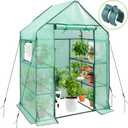 Ohuhu Greenhouse for Outdoors with Mesh Side Windows, 3 Tiers 4 Shelves Small Walk-In Green House Plant Stands Plastic PE Cover Outside Portable Warm House for Seedling Flowers Growing, 4.8x2.5x6.4 FT