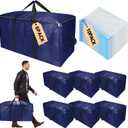 Heavy-Duty Extra Large Moving Bags with Zippers,Extra Large Storage Bag Set Heavy Duty Moving Totes Dual-Way Carrying Design,College Dorm,Christmas Storage Bag(Blue,6 Moving bag & 10 Vacuum Seal Bags)